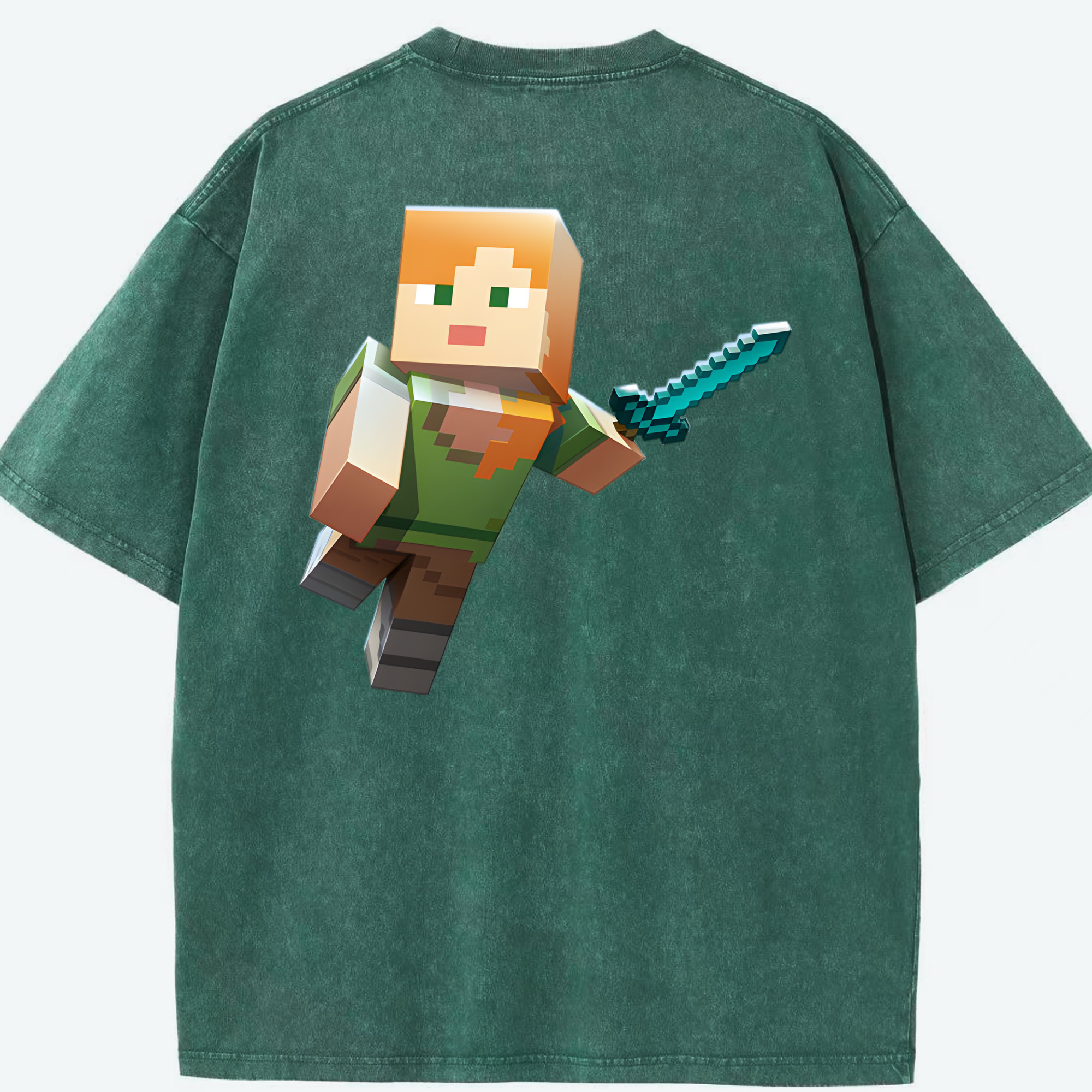（画像用） マインクラフト ブロックの世界 Minecraft MC Block world 綿100% ヴィンテージ風 半袖Tシャツ（背面プリント）
